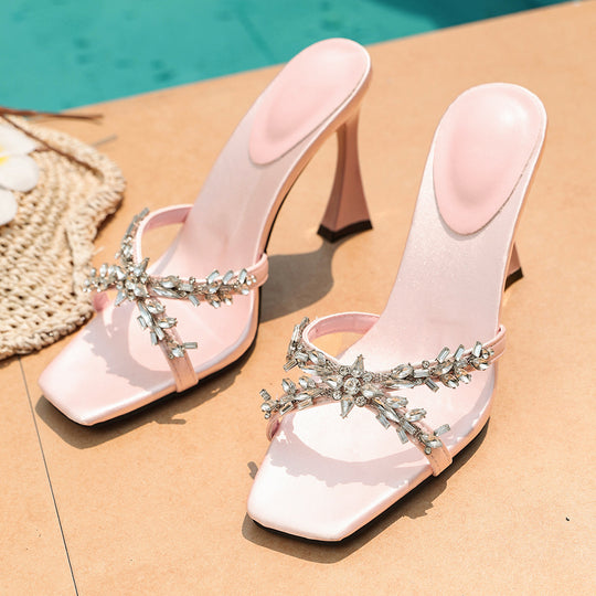 Damen Plateau-Sandaletten mit funkelndem Strass und elegantem Riemchen-Design EB
