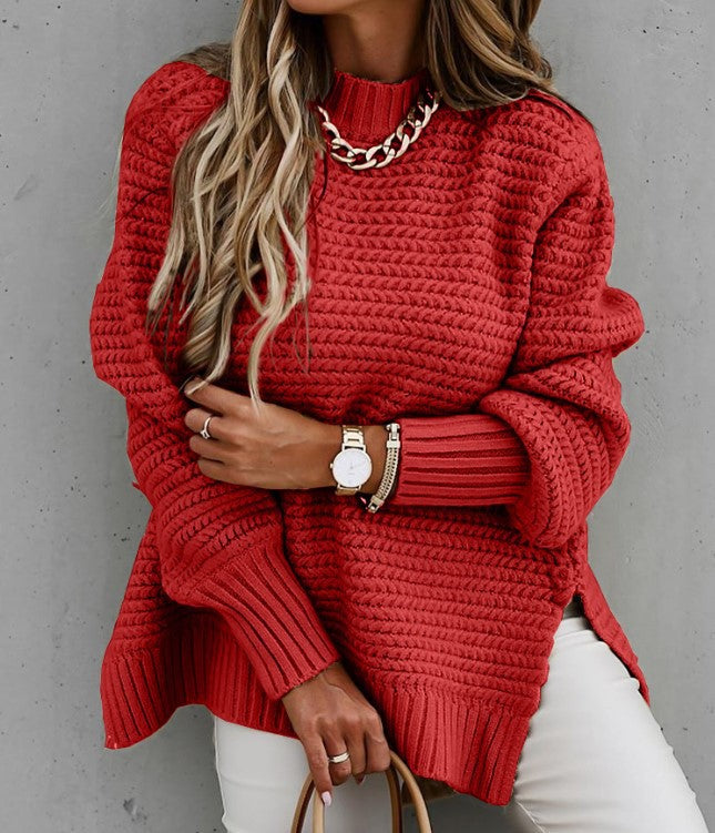 Damen Grobstrickpullover mit modernem Strukturdesign und hohen Kragen EB