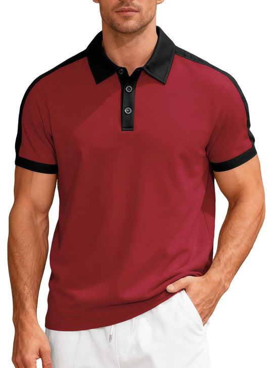 Herren nan Premium-Polo im Retro-Kontrastlook mit Hemdkragen und Dreiknopfleiste EB