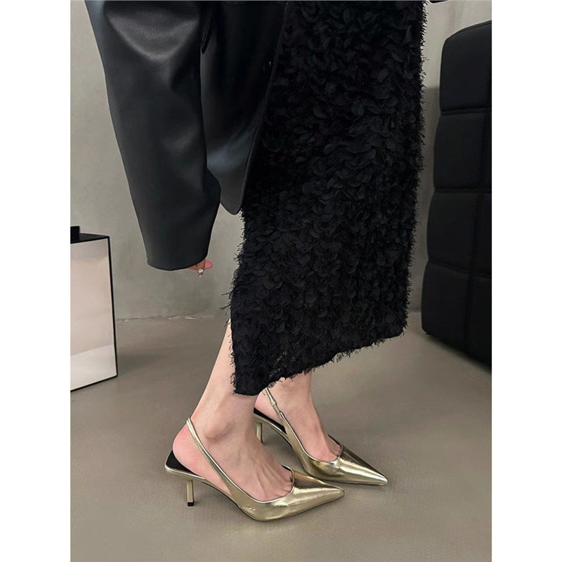 Damen Slingback High Heel Pumps mit spitzem Design und elegantem Metallfinish EB