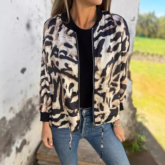 Damen Sportliche Bomberjacke mit trendigem Tiermuster EB