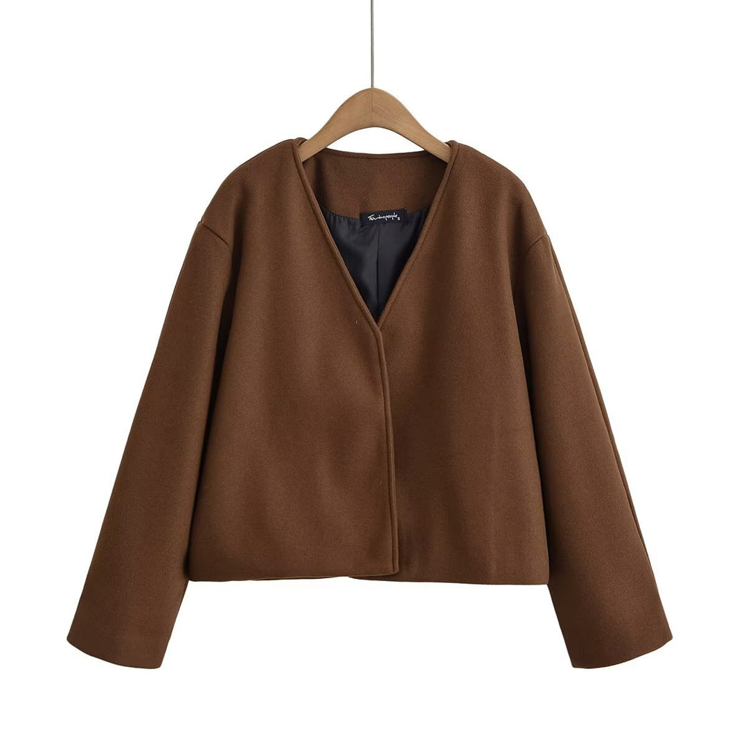 Damen elegante kurz geschnittene Jacke mit großem Kragen EB