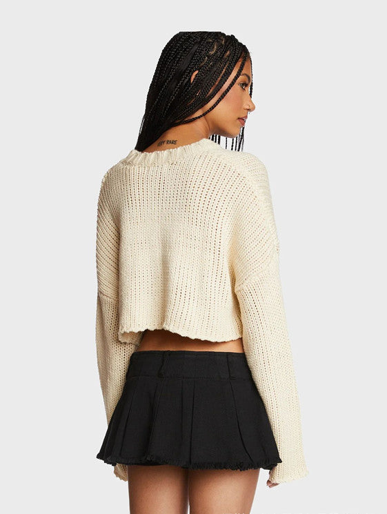 Damen modischer Grobstrickpullover mit trendy Sternenapplikation EB