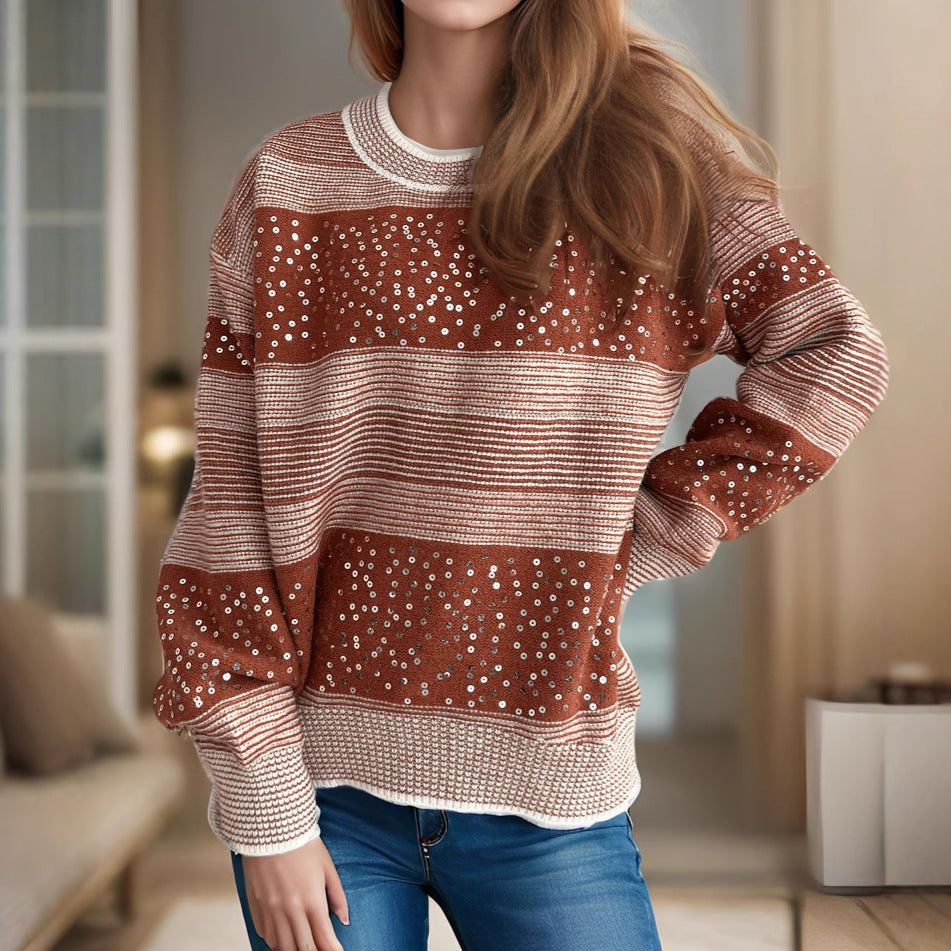 Damen modischer Pullover mit funkelnden Applikationen EB
