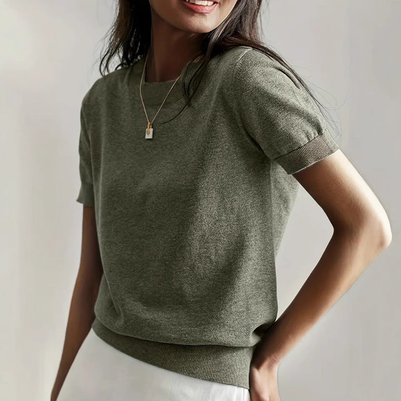 Damen Feinstrickpullover mit Kurzarmiger Silhouette und Weich Fließendem Material EB