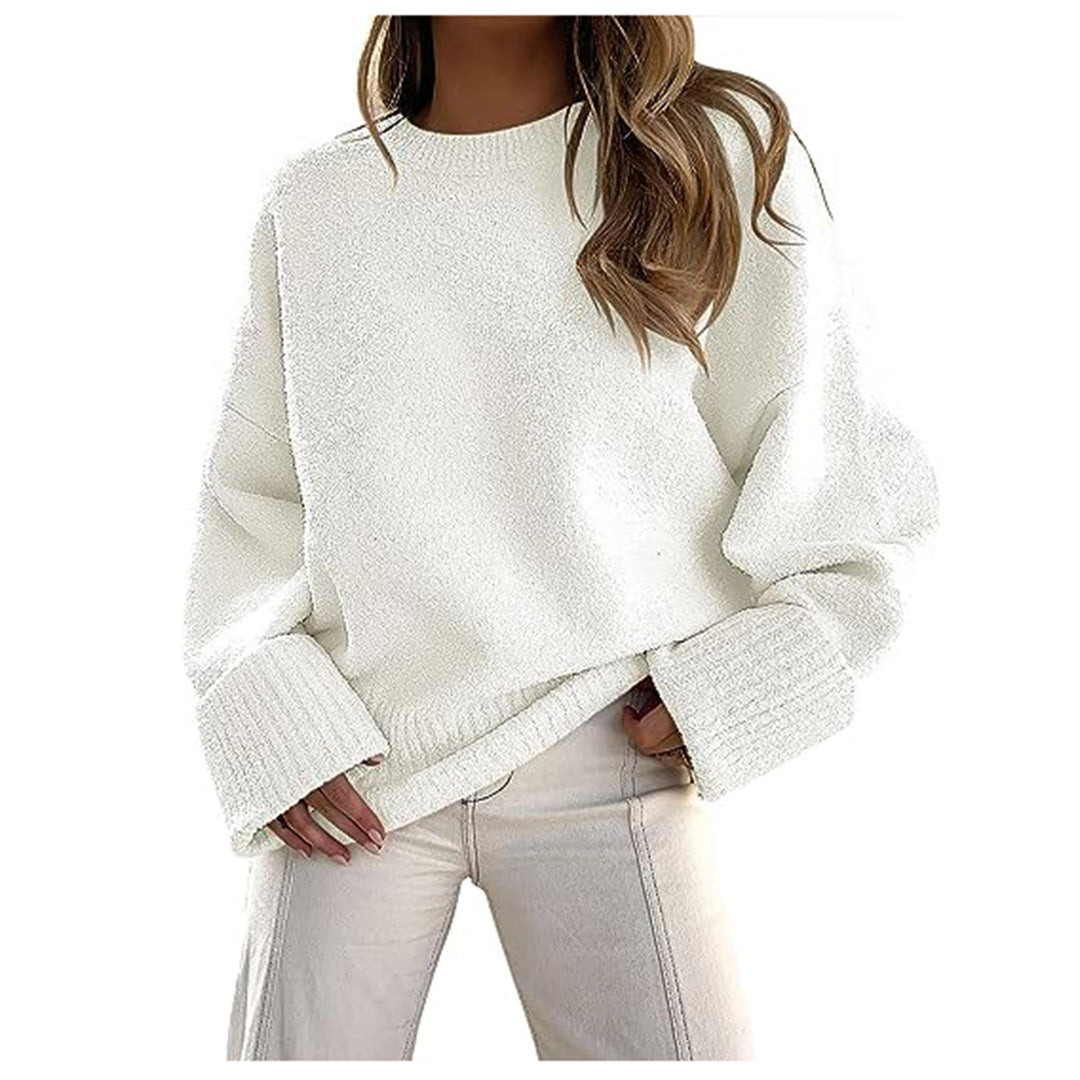 Damen Oversize Bouclé-Strickpullover mit überschnittener Schulter und breiten Bündchen EB