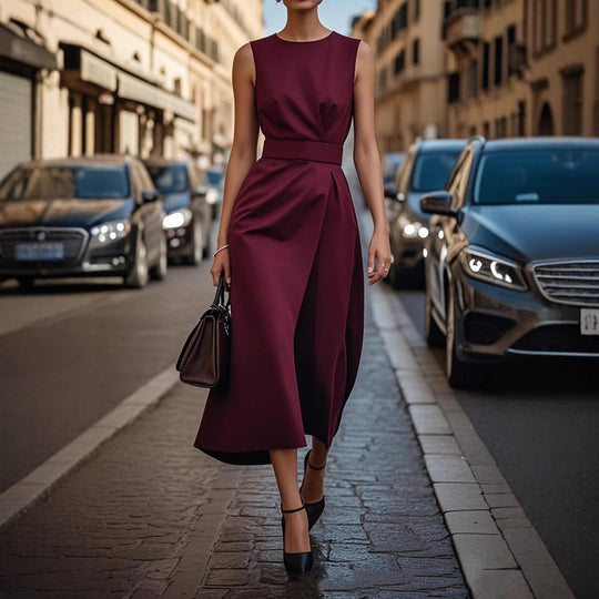 Elegantes Damen Maxikleid mit fließendem Schnitt & Taillengürtel | EB
