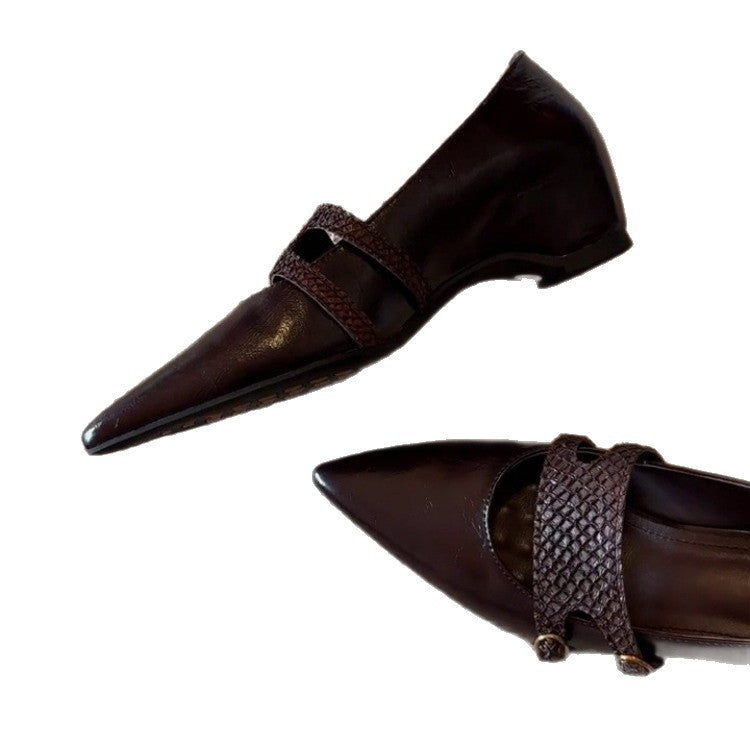 Damen elegante spitze Ballerina-Schuhe mit dekorativen Riemen und Schnallen EB