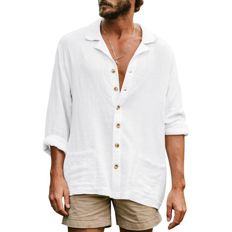 Herren legeres Longsleeve-Hemd mit Knopfleiste und praktischen Taschen EB