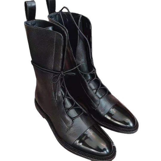 Damen nan elegante Schnür-Boots mit Kappenzehen, verziertem Schnürdetail und praktischen Zugschlaufen EB