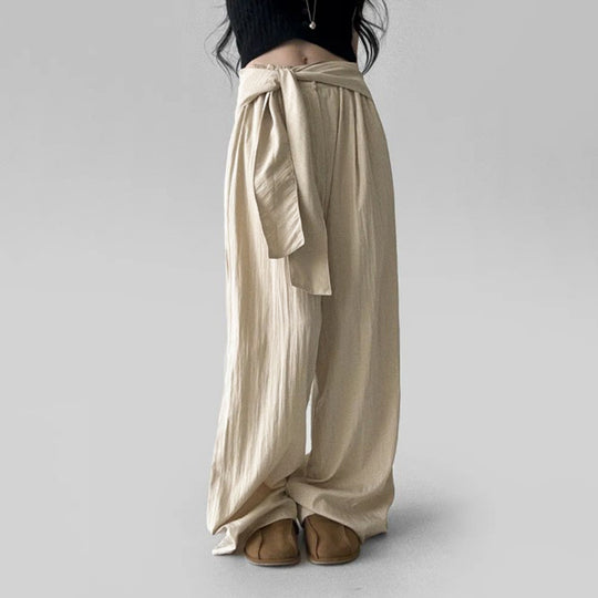 Damen nan Highwaist Leinenhose mit weitem Bein und dekorativem Bindegürtel EB