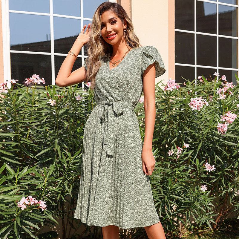 Damen Midikleid mit verspieltem Bindegürtel und elegantem Faltenwurf EB