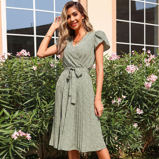 Damen Midikleid mit verspieltem Bindegürtel und elegantem Faltenwurf EB