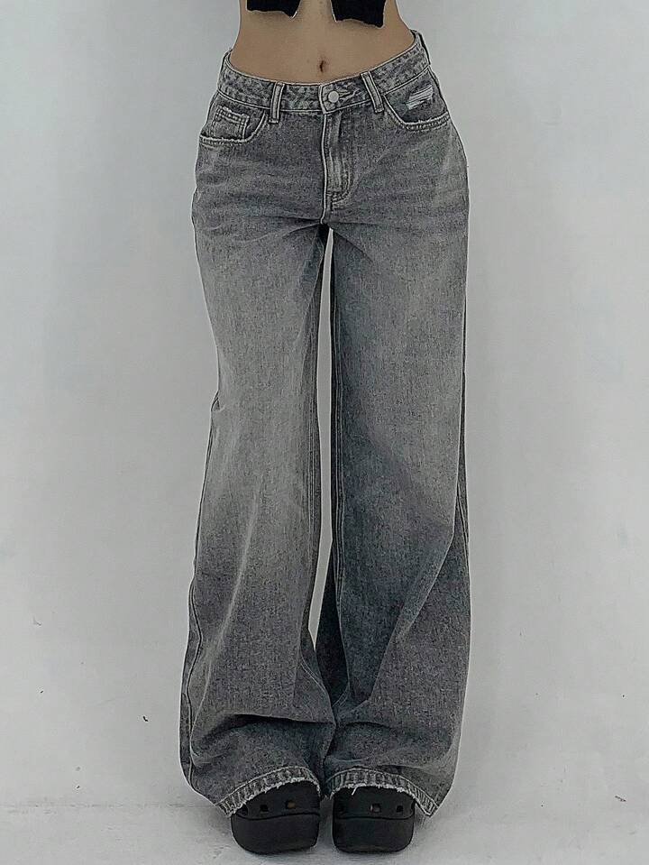 Damen Weite Jeans im lässigen Schnitt mit hohem Bund und modischen Steppnähten EB