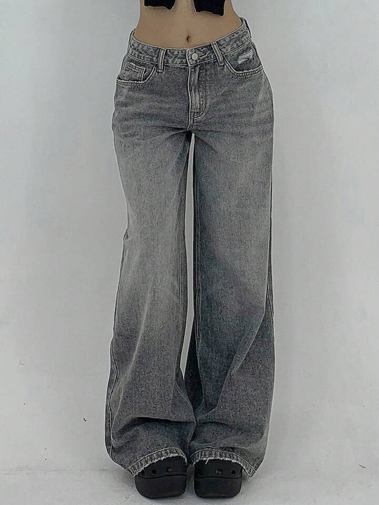 Damen Weite Jeans im lässigen Schnitt mit hohem Bund und modischen Steppnähten EB