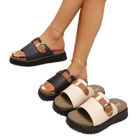 Damen Komfortable Plateau-Sandalen mit modischer Schnallen-Applikation EB