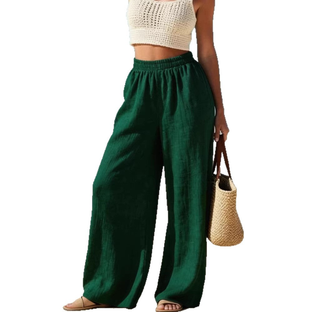 Damen Leichte Leinenhose mit weitem Bein und elastischem Bund EB