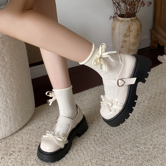 Damen Chunky Ballerinas mit dekorativem Schleifen-Detail und verstellbarem Riemen EB
