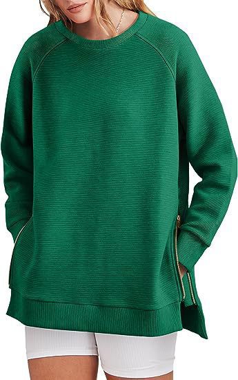 Damen lässiger Sweatshirt mit Seitentaschen und Reißverschluss EB