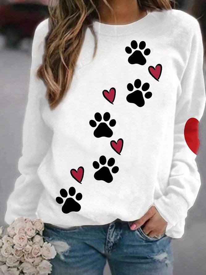 Damen Sweatshirt mit Pfotenabdrücken und Herzen EB