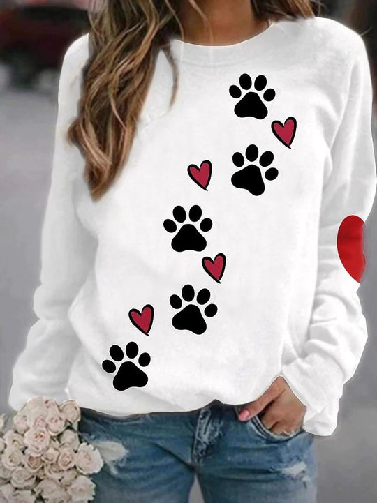 Damen Sweatshirt mit Pfotenabdrücken und Herzen EB