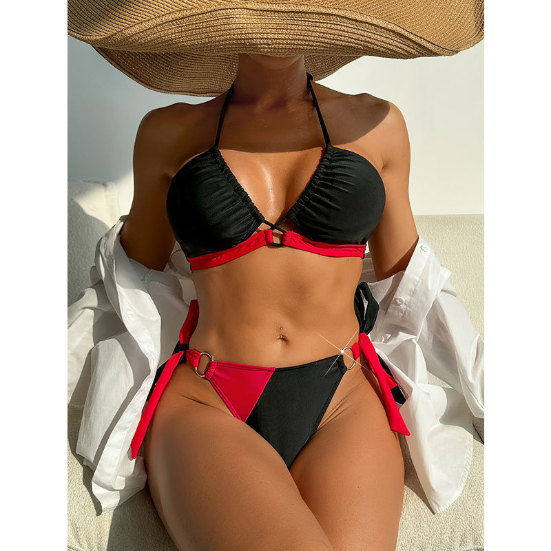 Damen Triangel-Bikini mit verstellbaren Trägern und sportlichem Rüschendesign EB