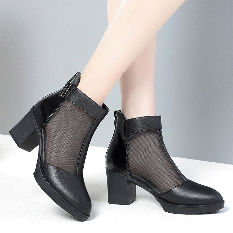 Damen Offene Stiefeletten mit transparentem Mesh-Einsatz und praktischem Reißverschluss EB