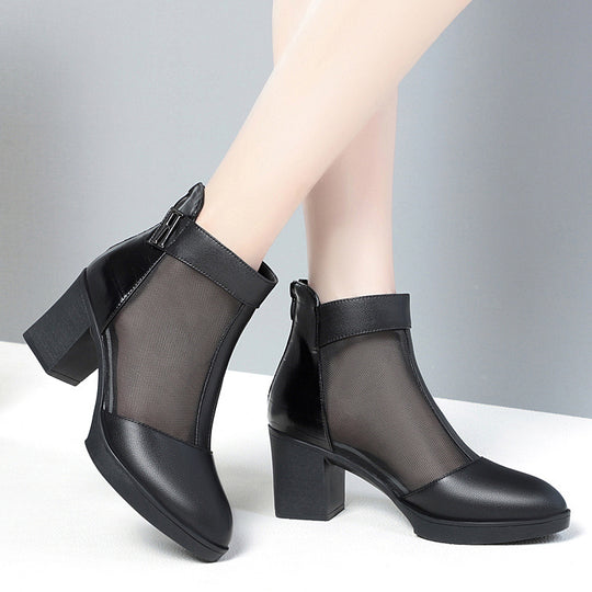 Damen Offene Stiefeletten mit transparentem Mesh-Einsatz und praktischem Reißverschluss EB