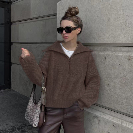 EB | Rippstrickpullover mit Reißverschluss Weich und Warm Lässig Schick