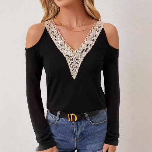 Damen elegantes Langarmshirt mit dekorativem Ausschnitt EB