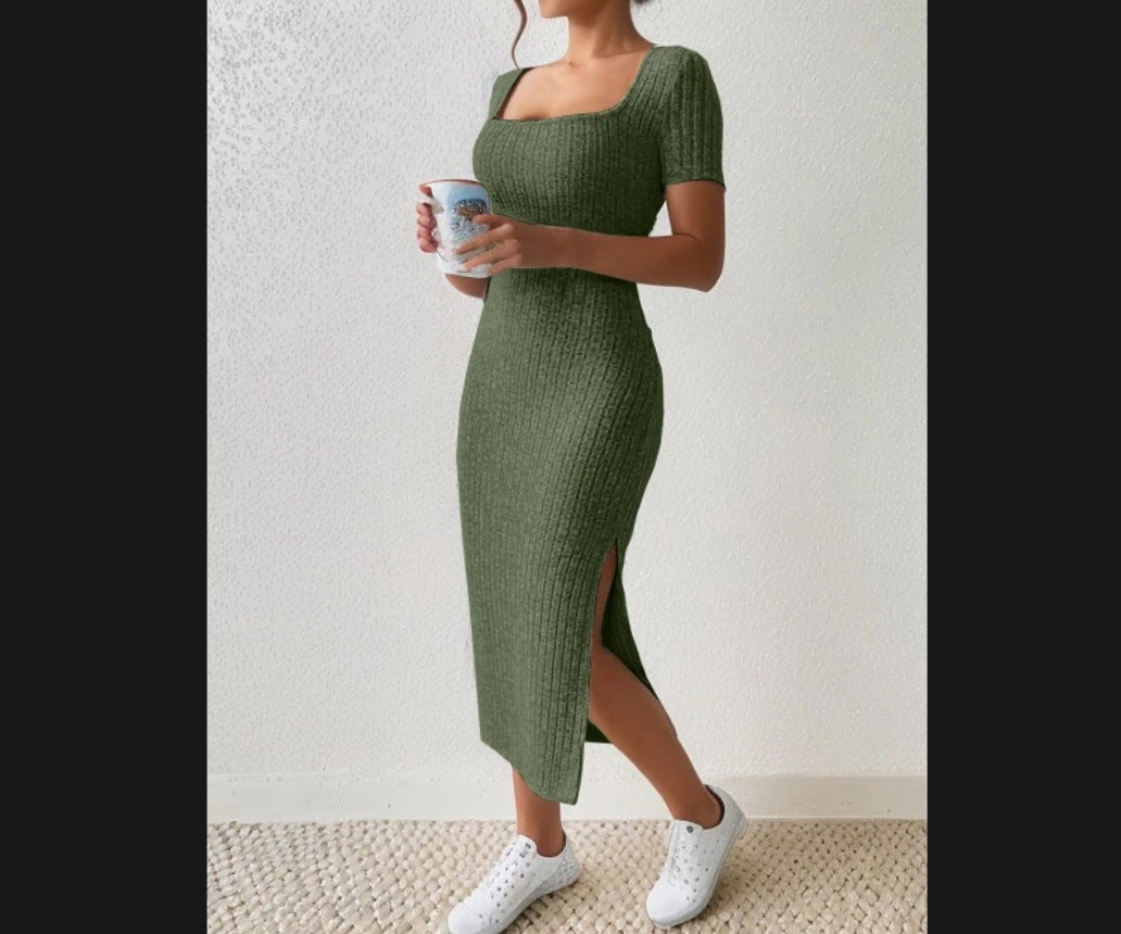 Damen Figurbetontes Maxikleid mit seitlichen Schlitzen und elastischem Material EB