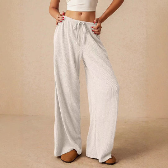 Damen weite Strickhose mit verstellbarem Bund und seitlichen Taschen EB