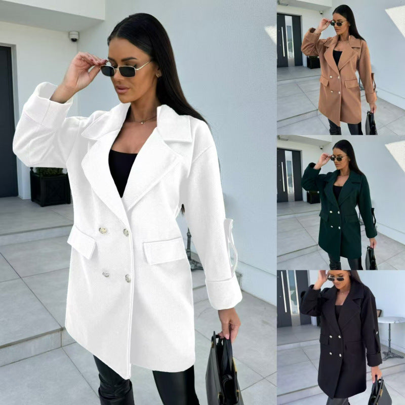Damen modischer Oversized-Baumwollblazer mit doppelter Knopfleiste und praktischen Taschen EB