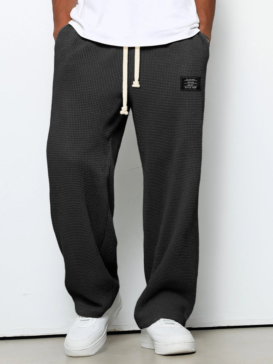 Herren nan lässige Waffelstrick Loungehose mit Kordelzug und geradem Schnitt EB