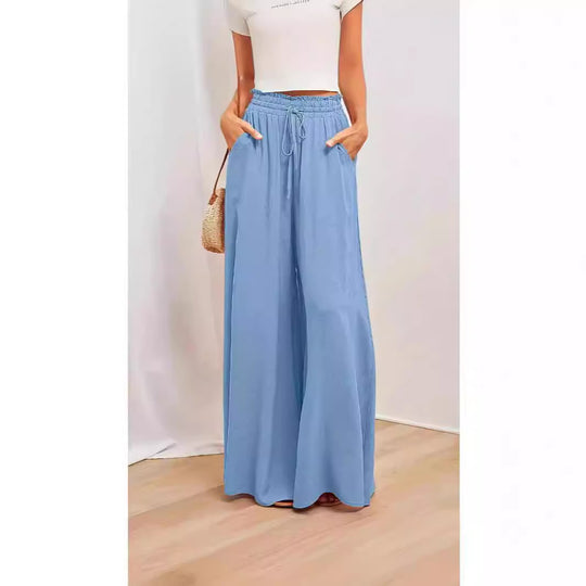 Damenweite Palazzo-Hose mit elastischem Bund und seitlichen Taschen EB
