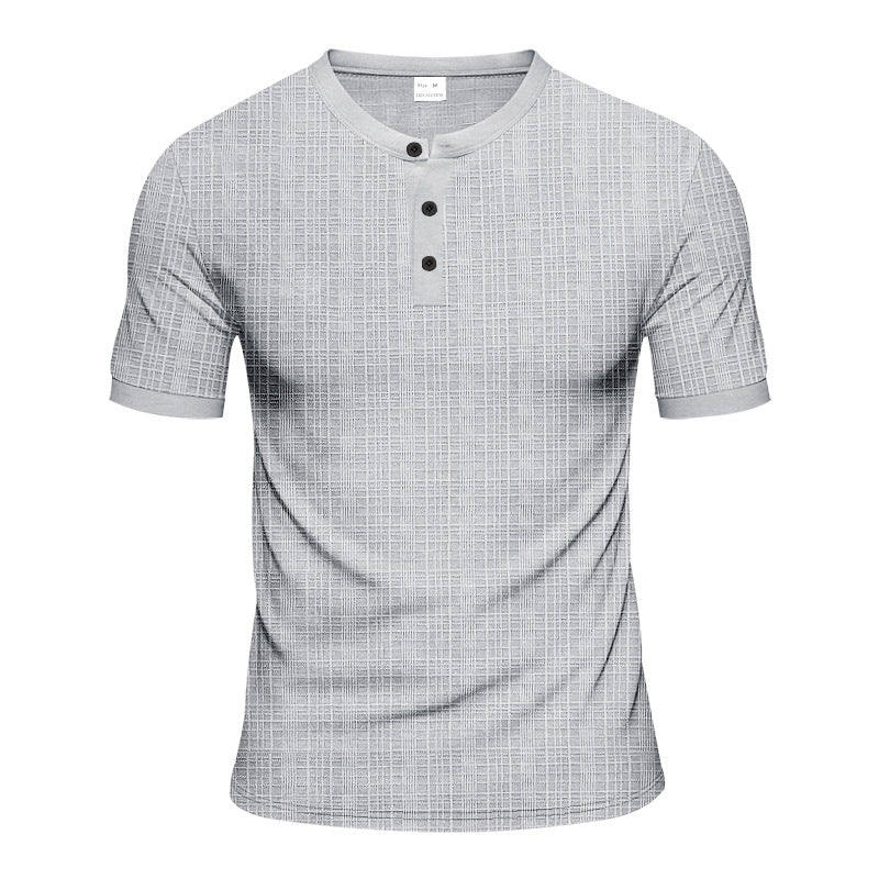 Herren modisches Kurzarmshirt mit Knopfleiste und strukturiertem Muster EB