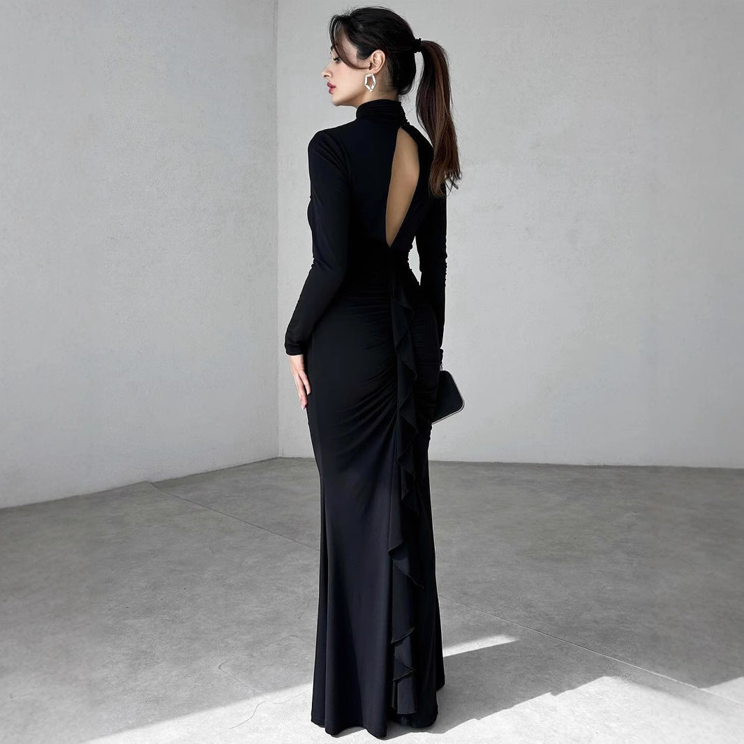 Damen Elegantes Maxikleid mit hochgeschlossenem Design und raffinierten Raffungselementen EB
