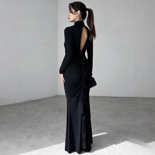 Damen Elegantes Maxikleid mit hochgeschlossenem Design und raffinierten Raffungselementen EB