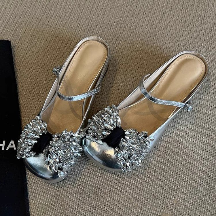 Damen elegante Slingback-Pantoletten mit funkelnden Strassdetails EB