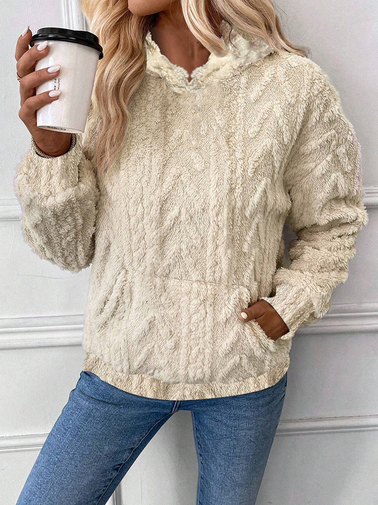 Damen Flauschiger Hoodie mit Kängurutasche EB
