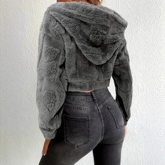 Damen Kuschelige Fleecejacke mit Reißverschluss und Kapuze EB