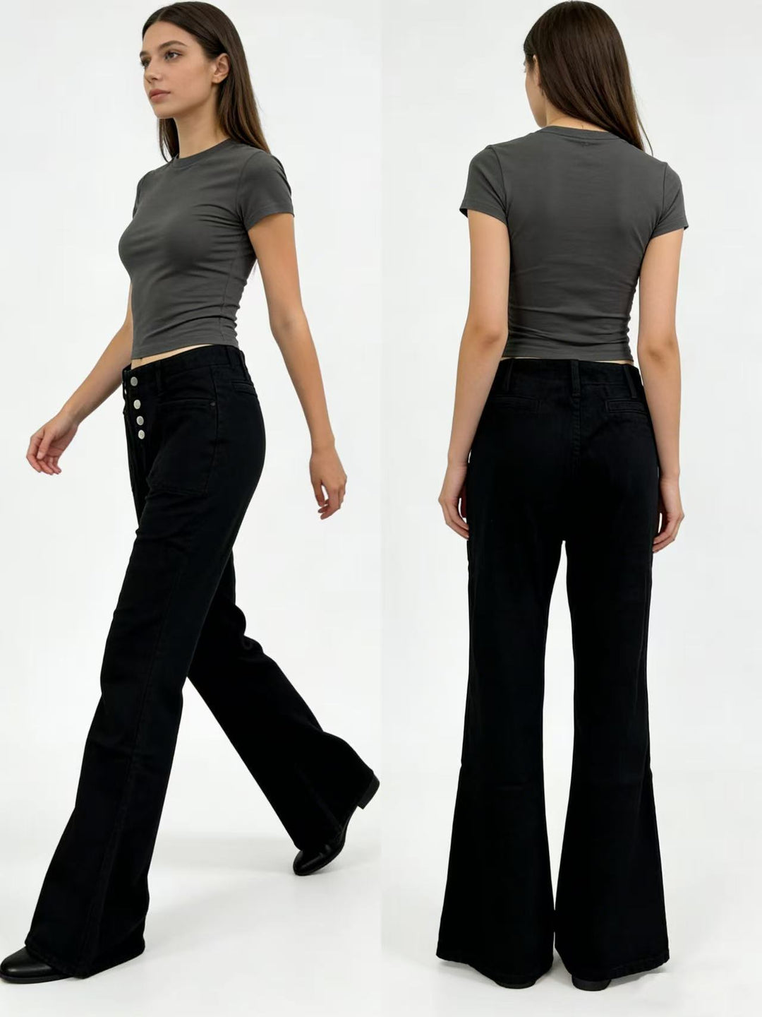 Damen Bootcut Jeans mit hohem Bund und Knopfleiste