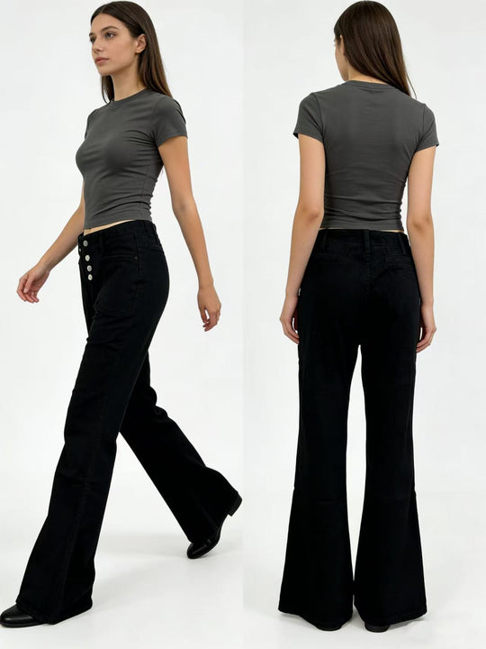 Damen Bootcut Jeans mit hohem Bund und Knopfleiste