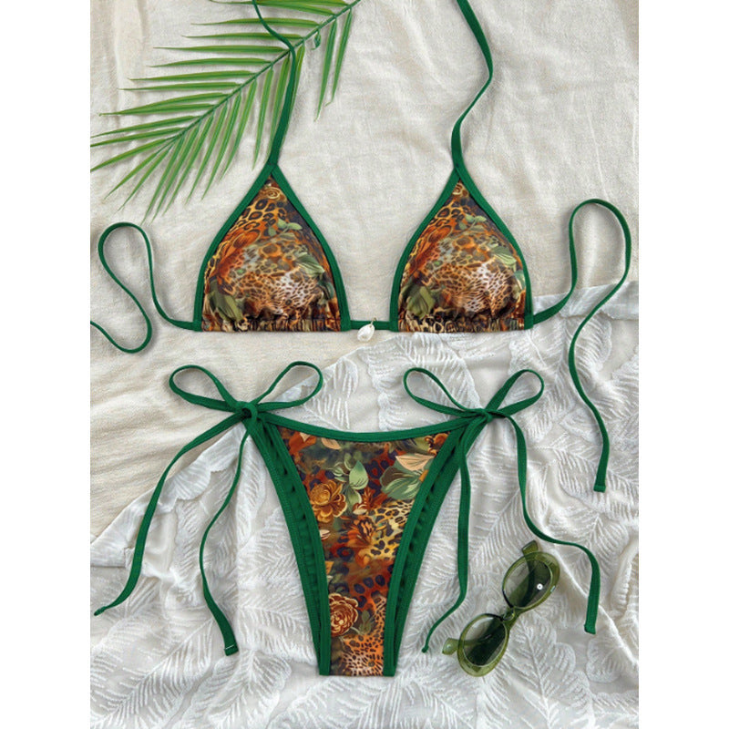 Damen Triangel-Bikini mit animalischem Muster und seitlichen Krawatten EB
