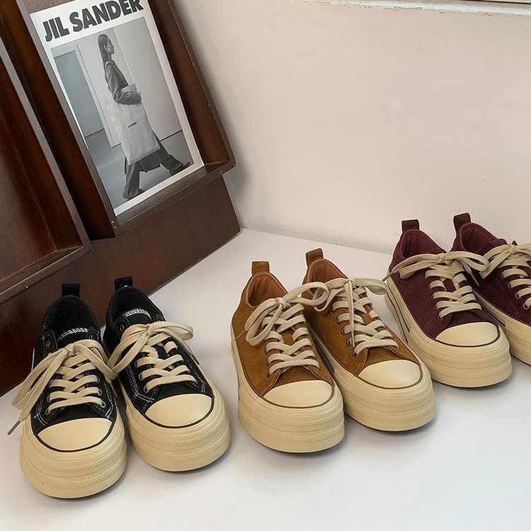 Damen modische Plateau-Sneaker mit samtiger Oberfläche und elastischem Schnürsystem EB