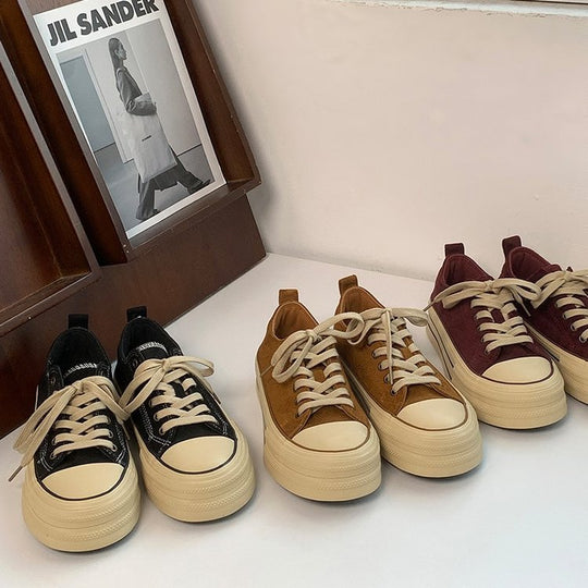Damen modische Plateau-Sneaker mit samtiger Oberfläche und elastischem Schnürsystem EB