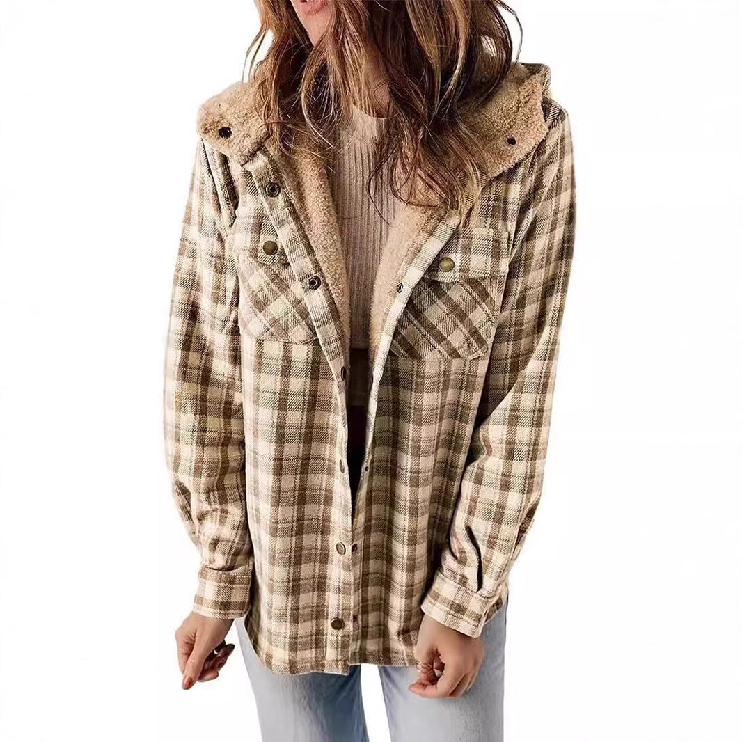 Damen Karierter Flanell-Jacke mit kuscheligem Innenfutter EB
