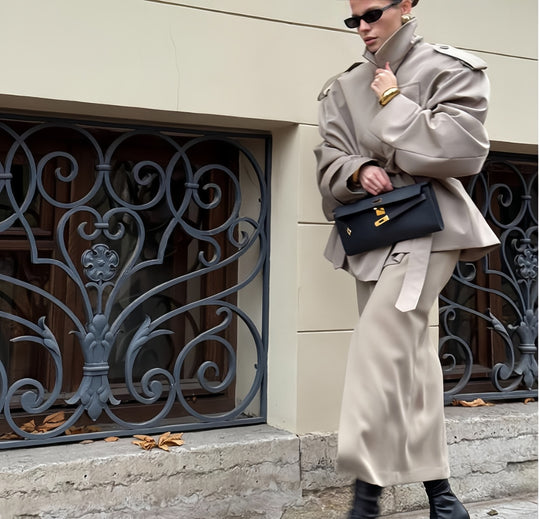 Damen Oversized Trenchcoat mit hochgeschlossenem Kragen und weiten Ärmeln EB