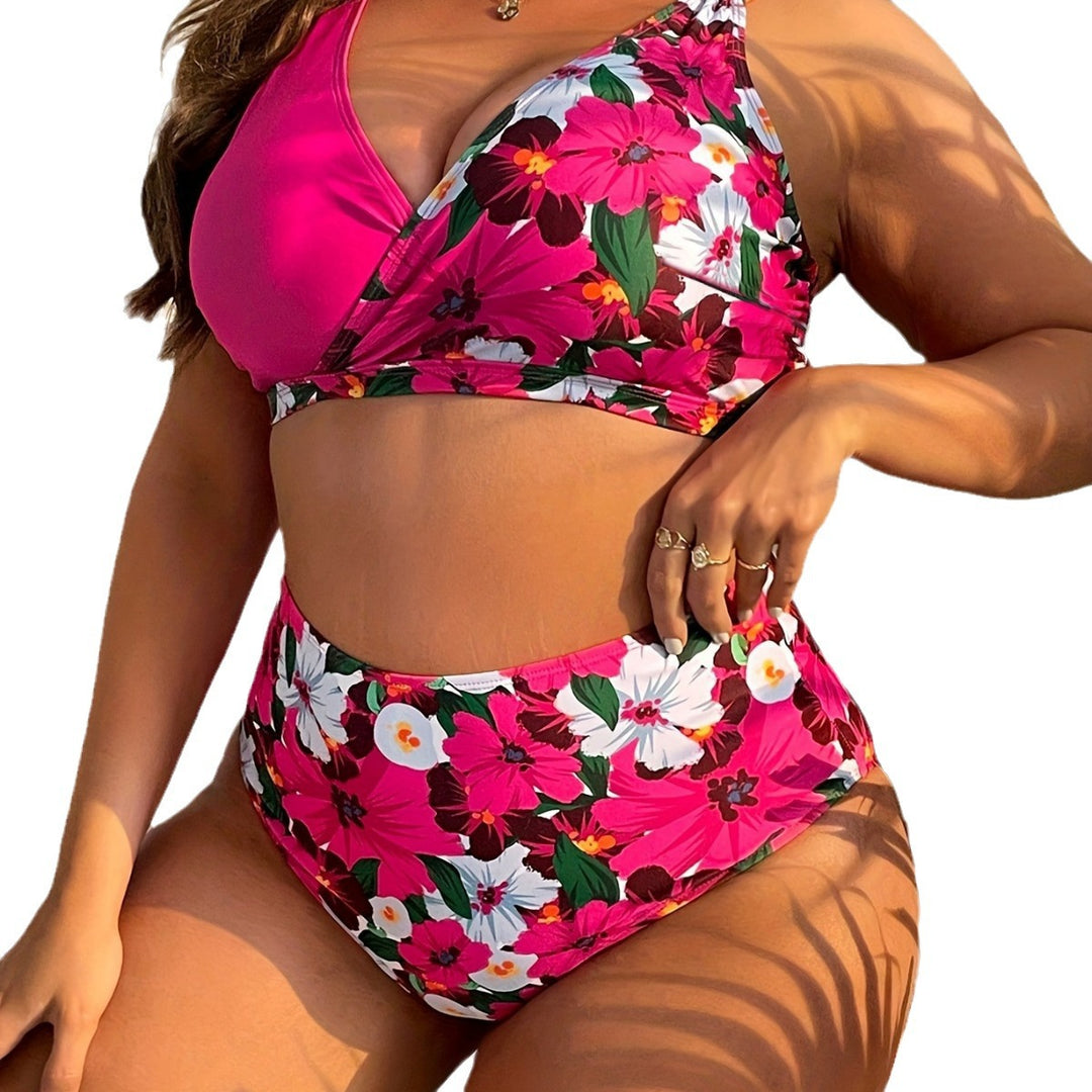 Damen nan Bikini-Set große Größen mit geformtem BH, V-Ausschnitt und hochgeschnittenem Taillenslip EB