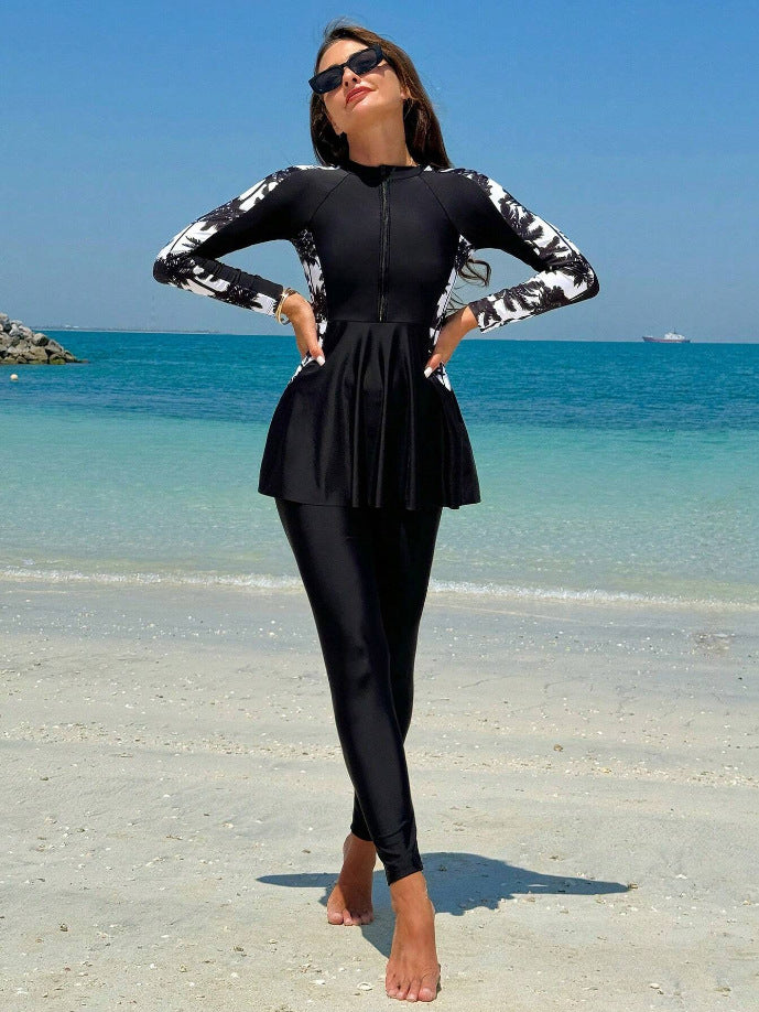 Damen Modischer UV-Schutz Surfanzug mit Peplum-Design EB